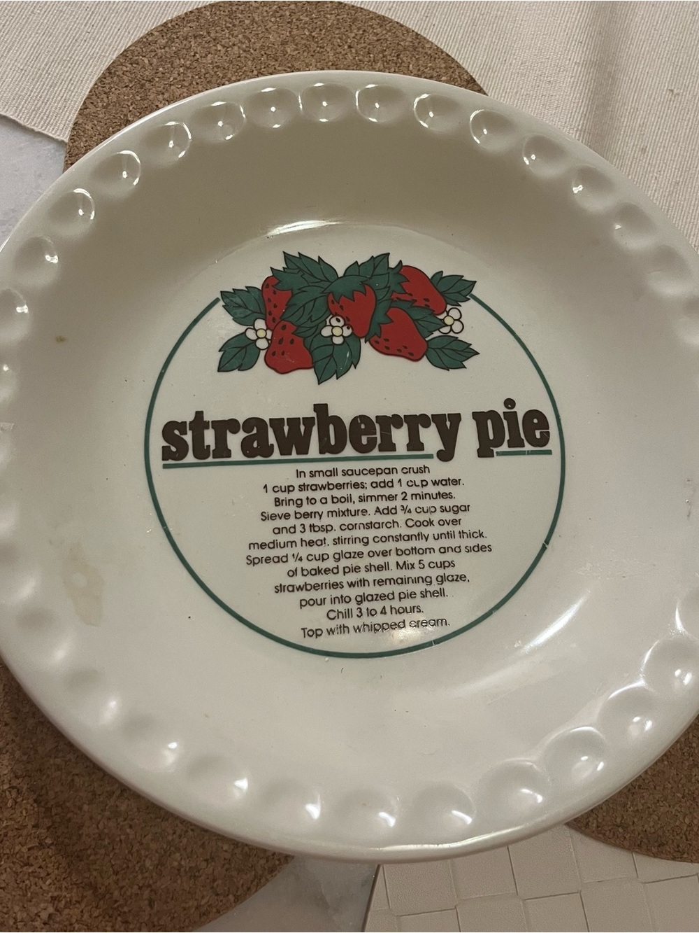 Strawberry Pie Decorative Ceramic Plate - White with Red & Green Graphic